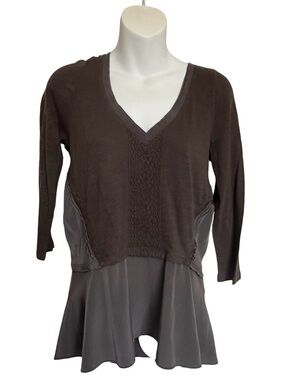 Anthropologie Meadow Rue Brown Top with Crochet Trim
